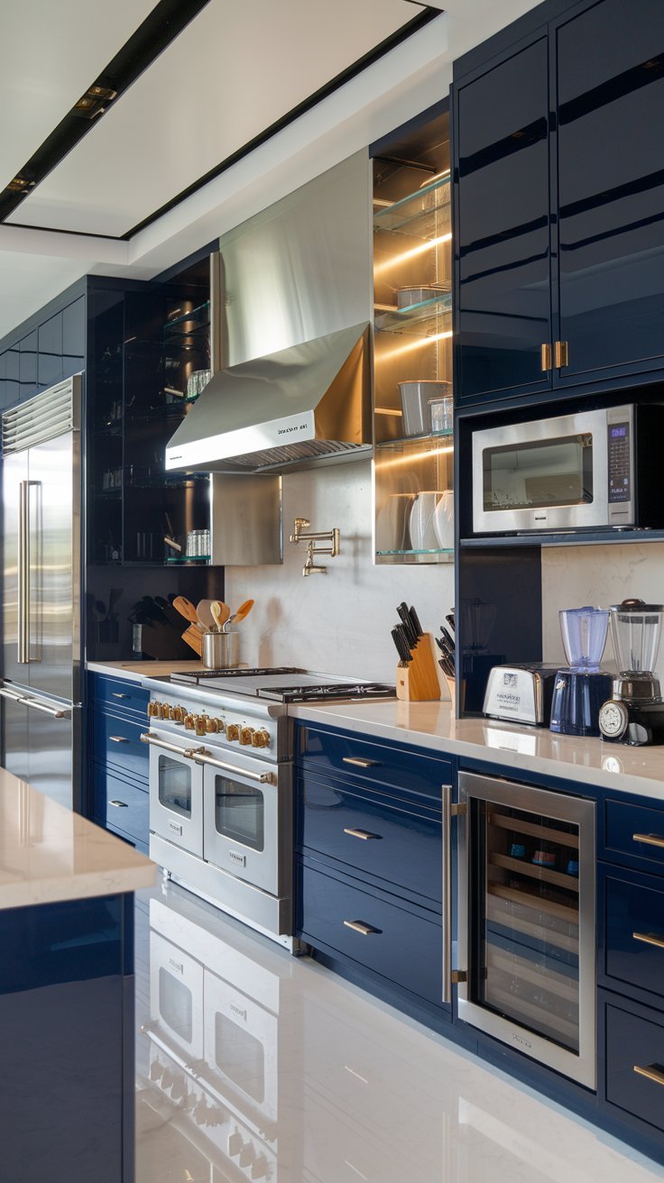 Slate Blue Cabinets with Black Hardware