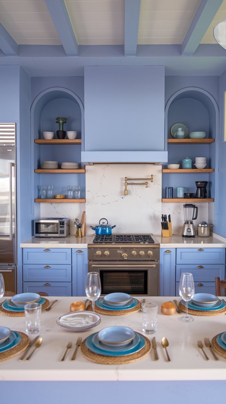 Ocean Blue Walls with White Cabinets 