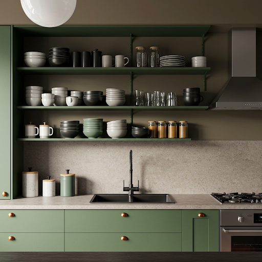 Forest Green Open Shelving