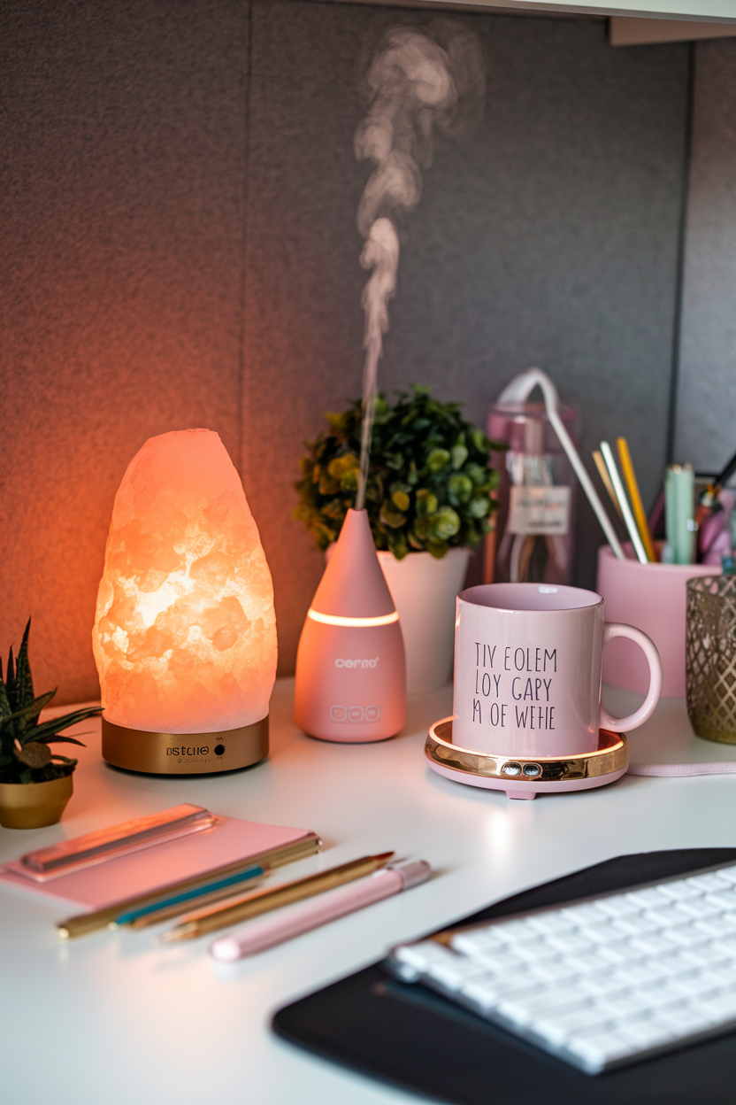 A stylish and cozy girly cubicle