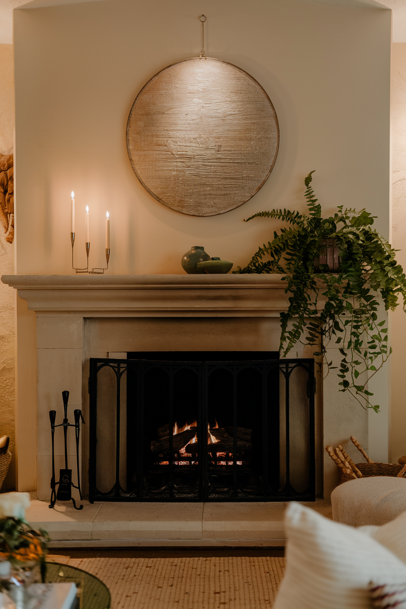 Fireplace with a Hanging Art Piece