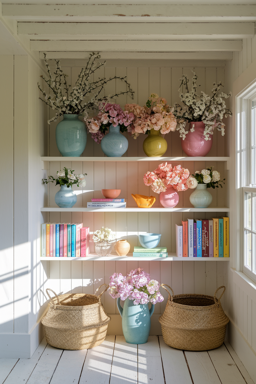 Open Shelving with Spring Decor 