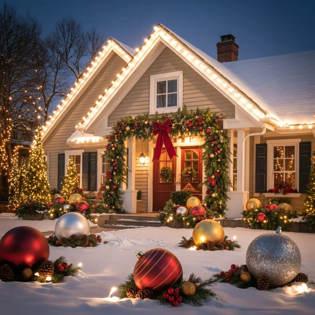 Classic Curb Appeal with White Lights